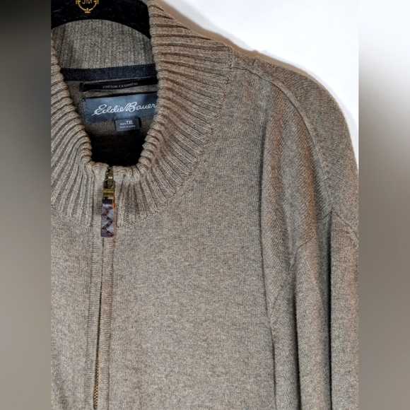 Eddie Bauer Cashmere Cotton Blend Brown Quarter Zip Sweater Men's Size Tall XL - Picture 3 of 16